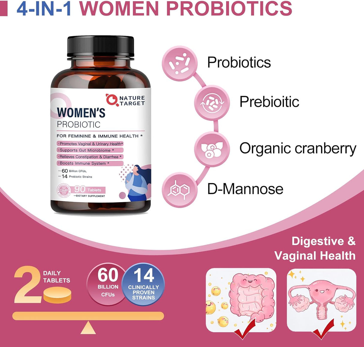 Probióticos para mujeres, probióticos y prebióticos, arándan