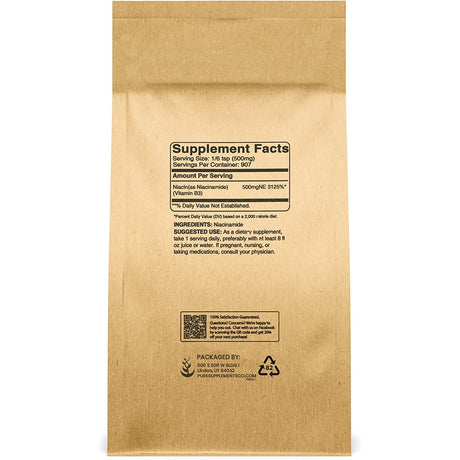 Suplemento Niacinamida 1 lb  vitamina B3 sin gluten enjuage
