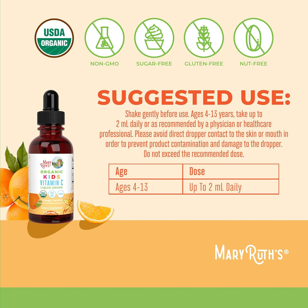 Vitamin C para niños MaryRuth Organics, soporte inmunológico, 2oz
