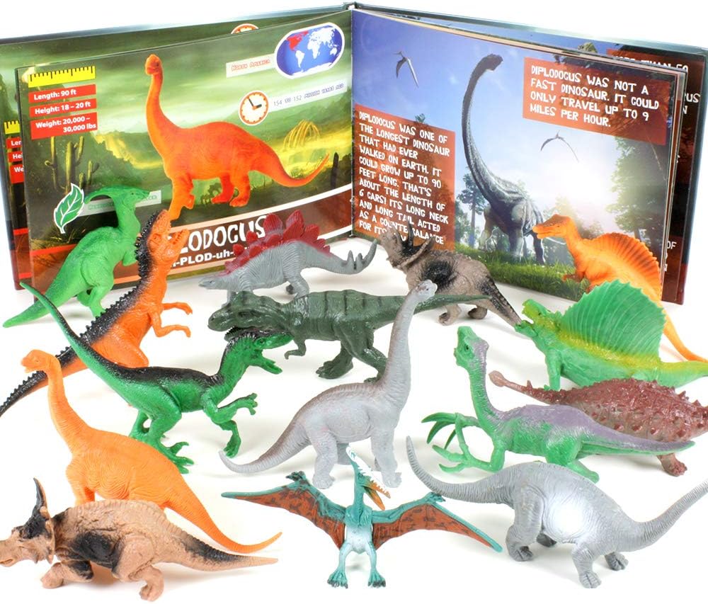 Conjunto de Dinosaurios DinoMax con Libro, 15 Piezas, T-Rex