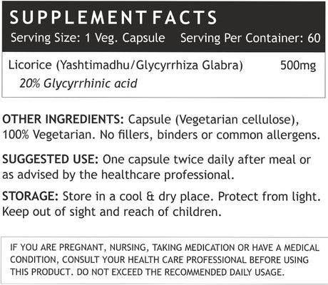 Suplemento Extracto de Regaliz INLIFE, 500 mg, 60 Cápsulas
