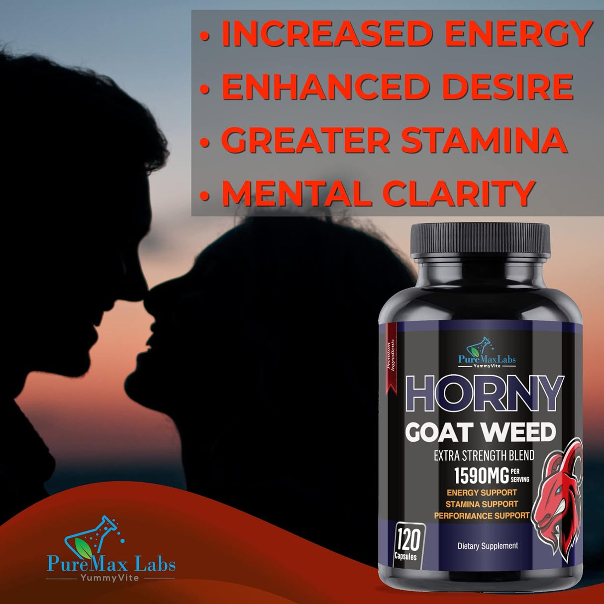 Suplemento Horny Goat Weed con maca, L-arginina 120 cápsulas
