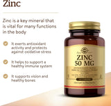 Suplemento Zinc 50 mg, 100 comprimidos sin gluten 100 unid