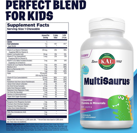 Multivitaminas Masticables KAL para Niños, 180 Dinosaurios