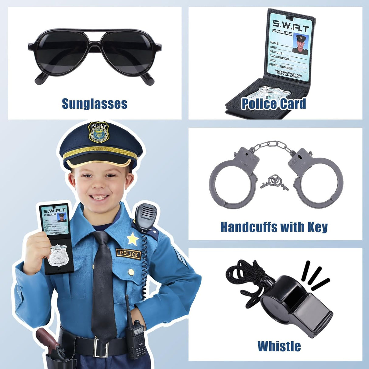 Disfraz de Policía G.C 15PCS para Niños con Accesorios Halloween