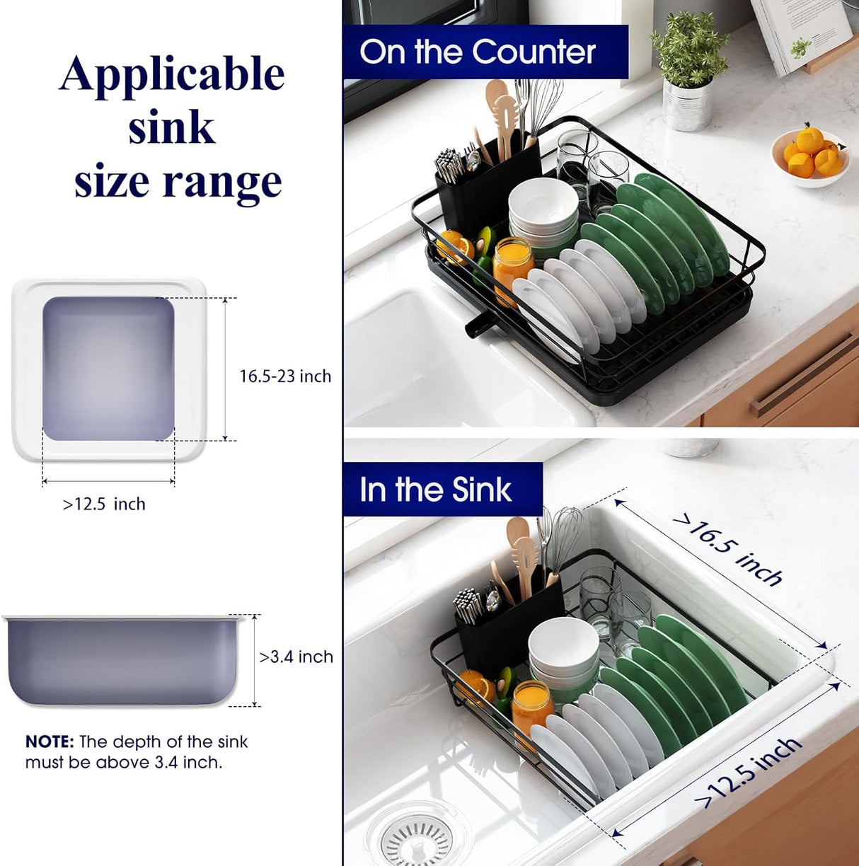 Escurridor de platos de acero inoxidable para cocina, 12"x15
