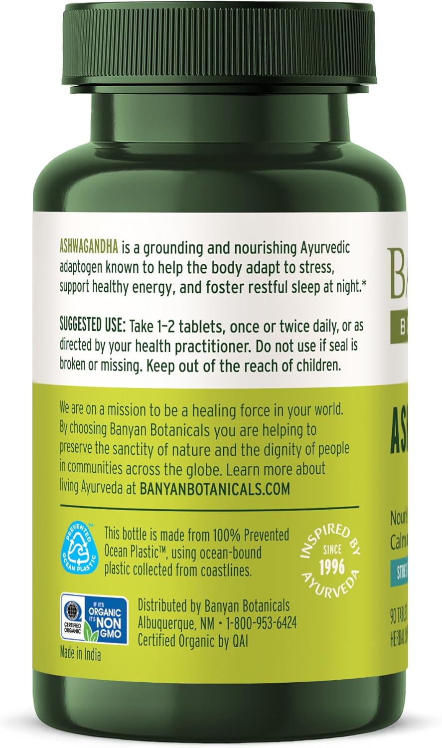 Tabletas de Ashwagandha Banyan Botanicals – Orgánico, 90 pcs
