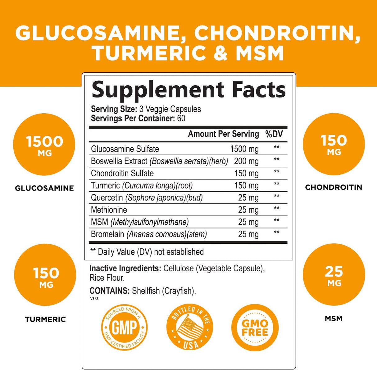 Suplemento Glucosamina condroitina con cúrcuma y MSM  180und