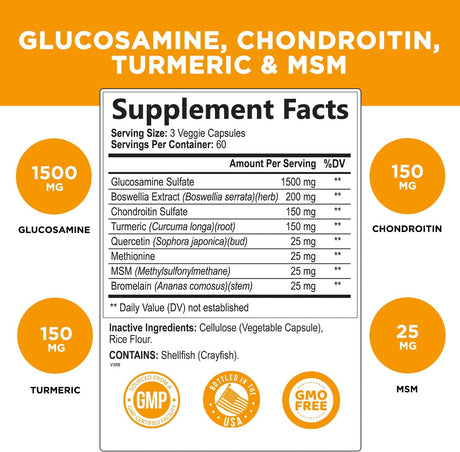 Suplemento Glucosamina condroitina con cúrcuma y MSM  180und
