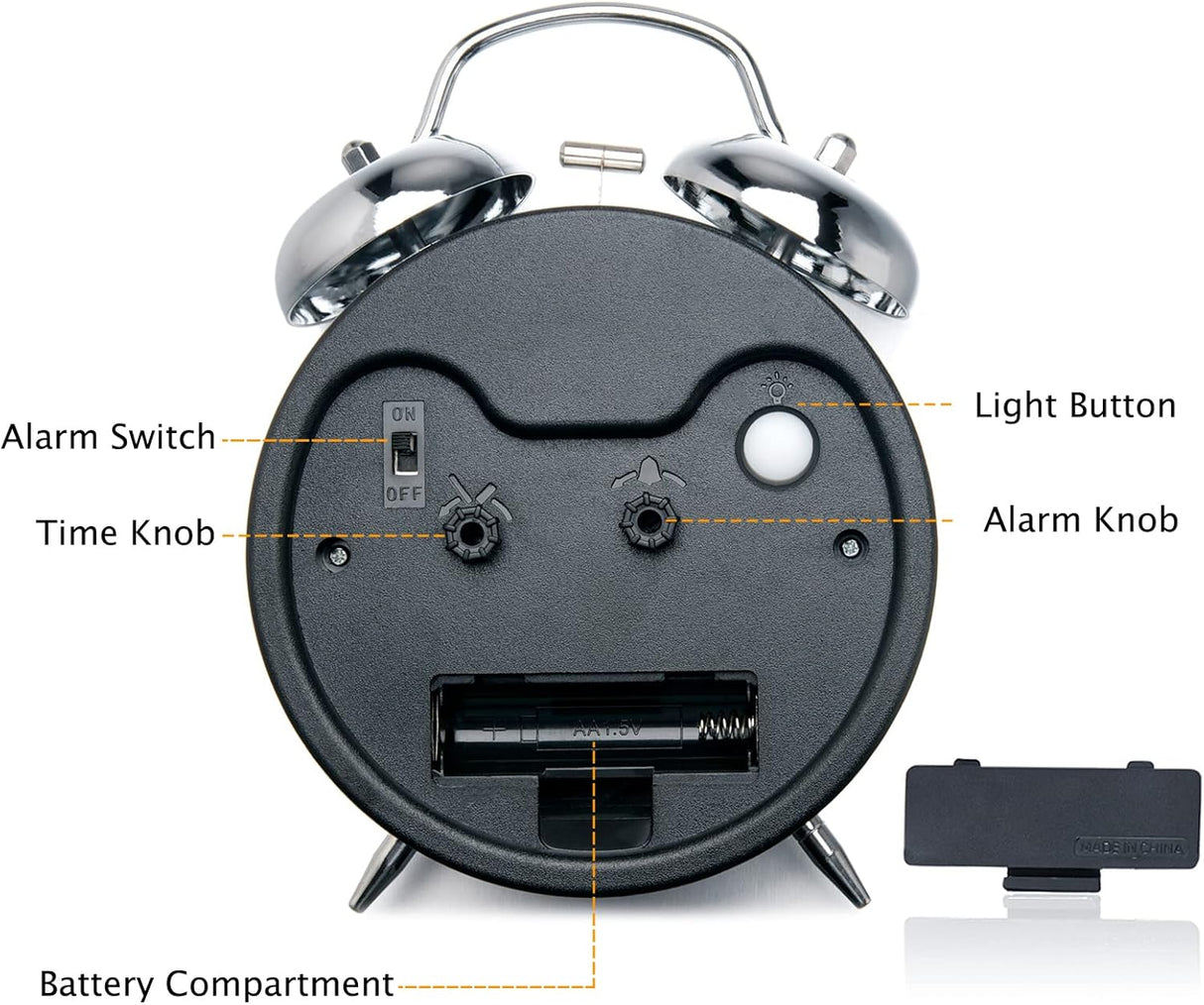 Reloj Despertador Metálico para Dormilones, Campanas Dobles