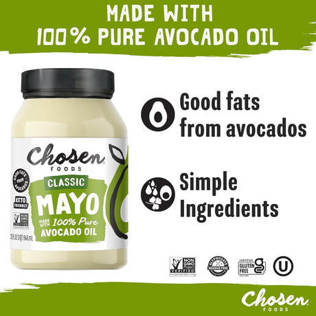 Mayonesa Clásica Chosen Foods, 100% Aceite de Aguacate, 32 Fl Oz