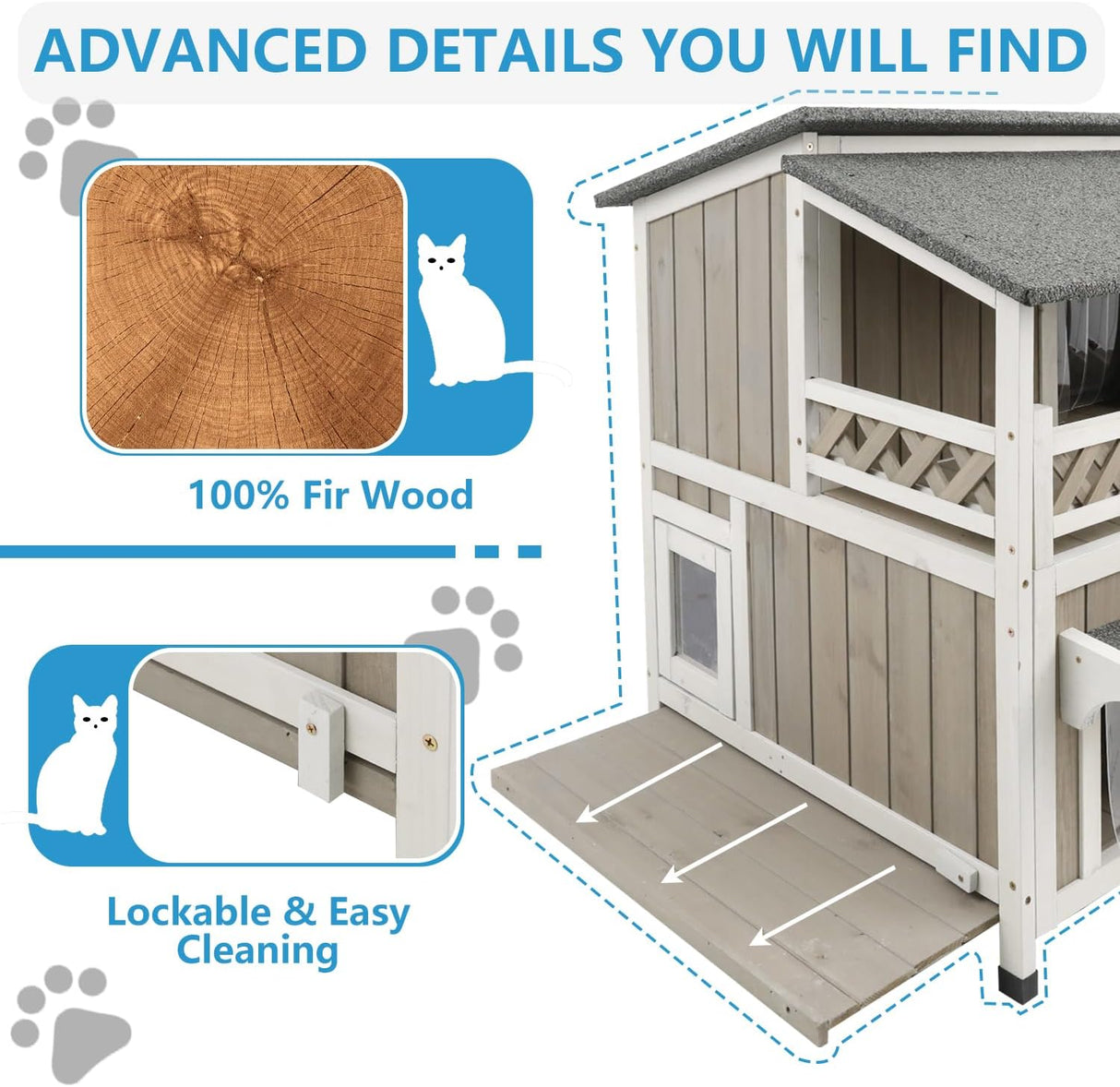 Casa de Gato Feral - Madera Resistente al Agua, Dos Pisos, Balcón