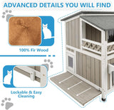 Casa de Gato Feral - Madera Resistente al Agua, Dos Pisos, Balcón