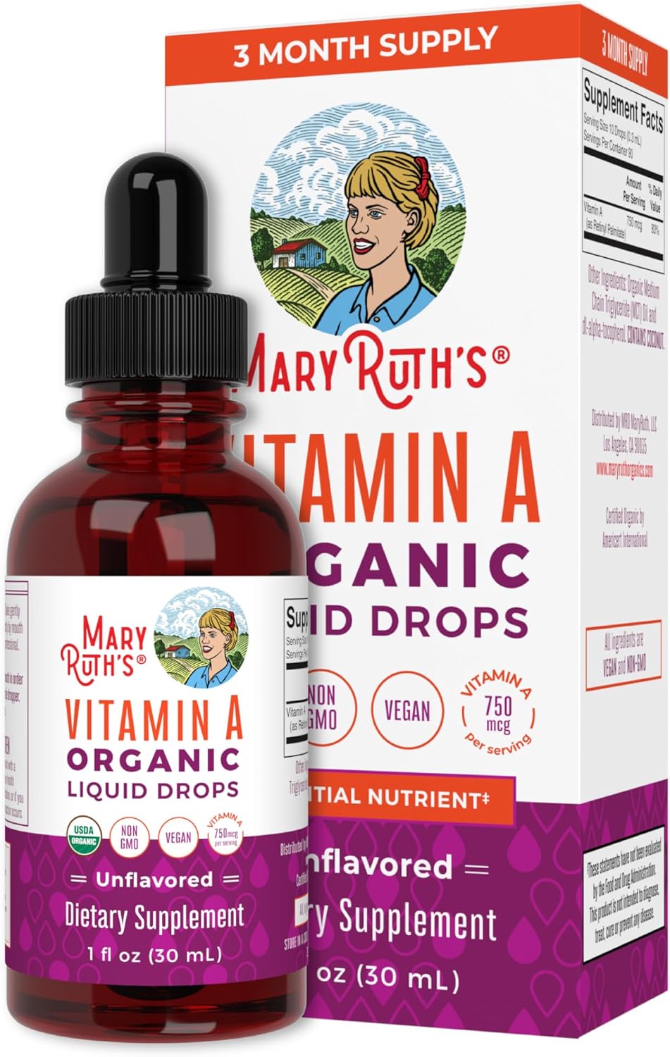 Suplemento Gotas líquidas orgánicas de vitamina A USDA