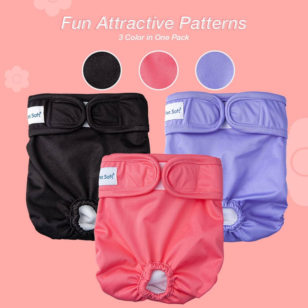 Pet Soft Pañales lavables para mujer (paquete de 3) – Pañales para perras