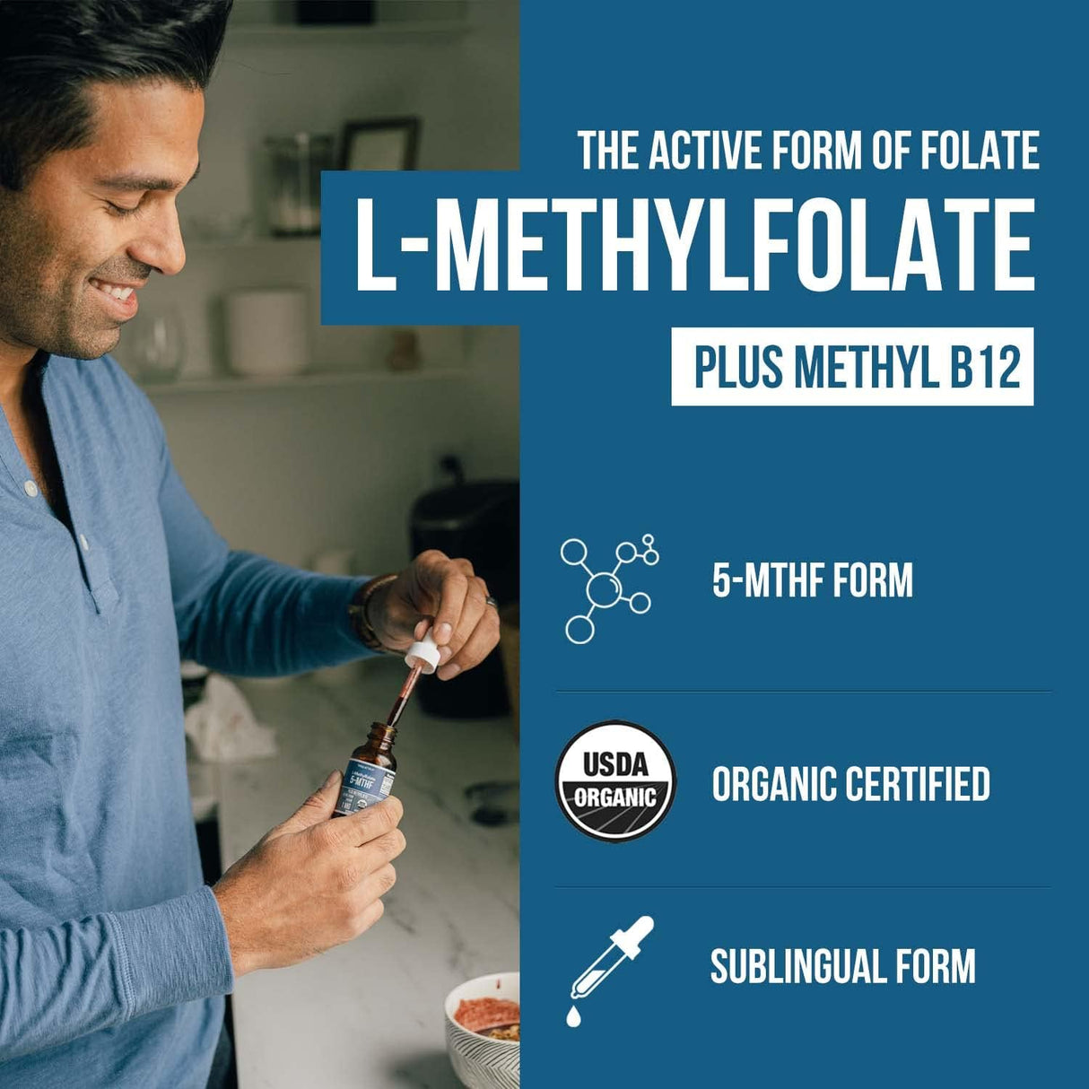 Folato de metilo orgánico 1000 mcg + B12, forma líquida sublingual