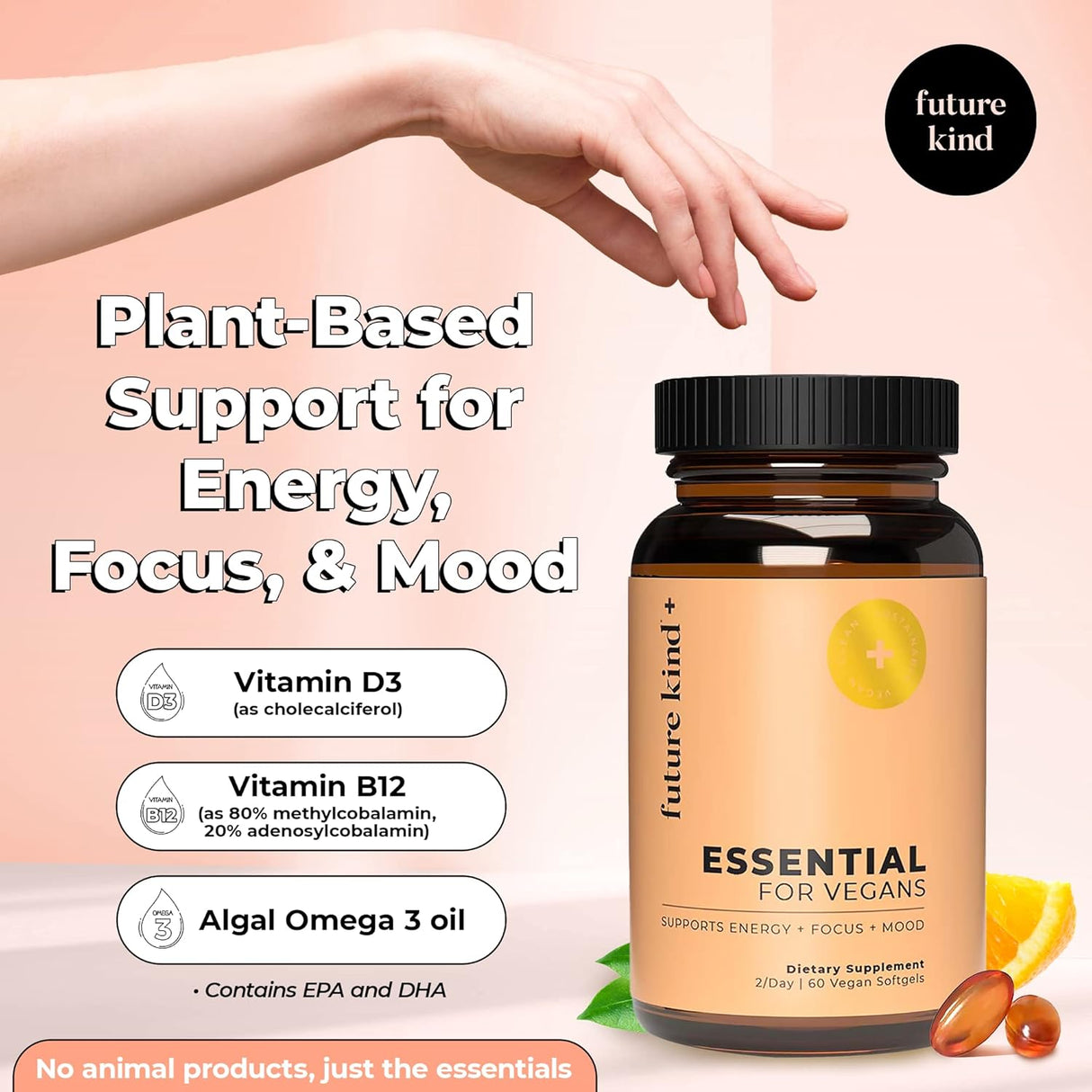 Multivitaminas Veganas Future Kind, Omega 3, B12, 60 Softgels