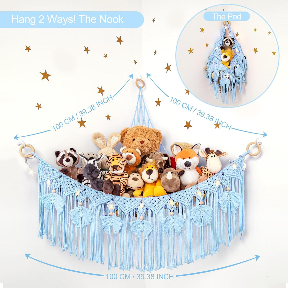 Macramé con Luz Estrellada para Almacenaje de Peluches
