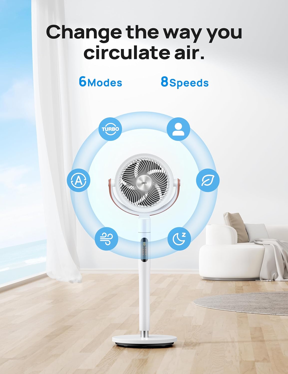 Ventilador de pedestal Dreo, oscilante, Wi-Fi, 6 modos, 513S