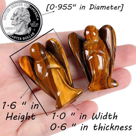 QINJIEJIE Cristales de ángel de ojo de tigre dorado, bolsillo curativo, piedra preciosa de ángel de la guarda, tallada, estatua de cristal pulido, figura de ángel de la paz, decoración de regalos