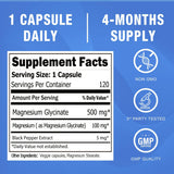 Magnesio Glycinato 500mg Cápsulas - Alta Absorción 120ct