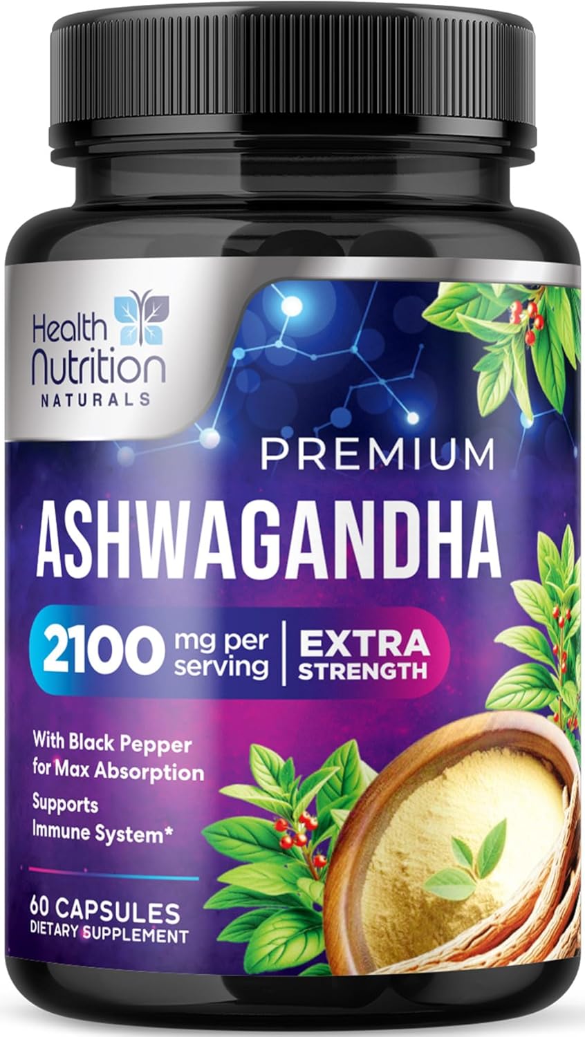 Ashwagandha 2100 mg Extra Fuerte con Pimienta Negra  60 Cápsulas