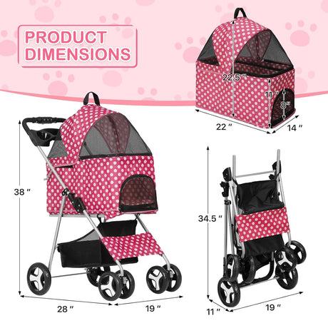 Carrito para mascotas MoNiBloom 3 en 1 con transportín desmontable