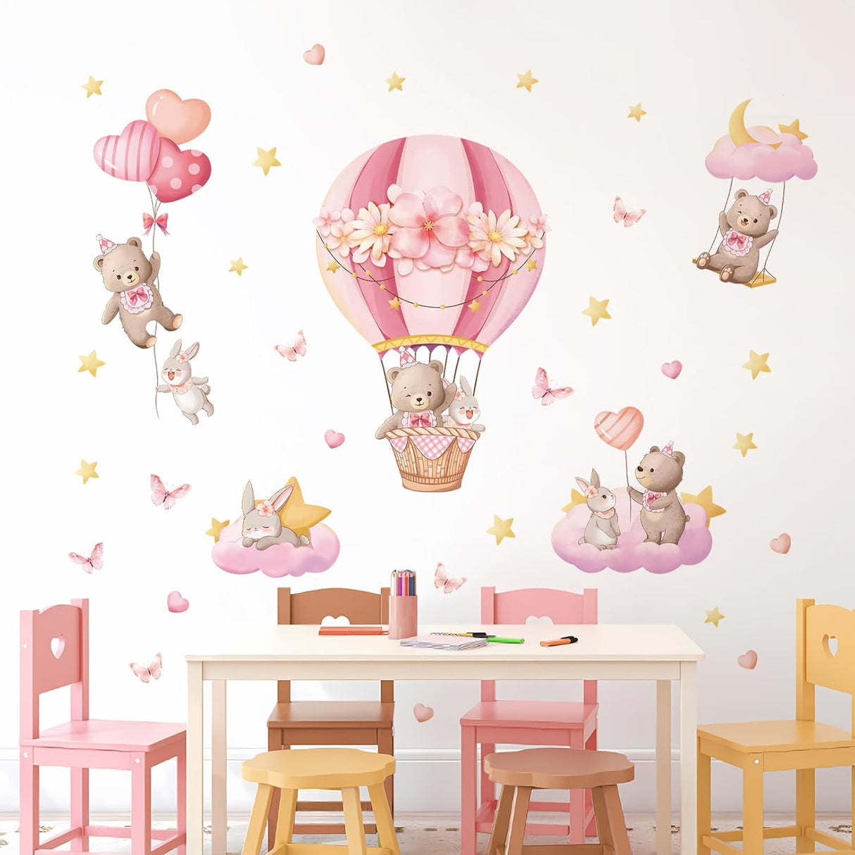 Pegatinas de Pared Tanlaby, Osito y Conejo, Decoración Infantil