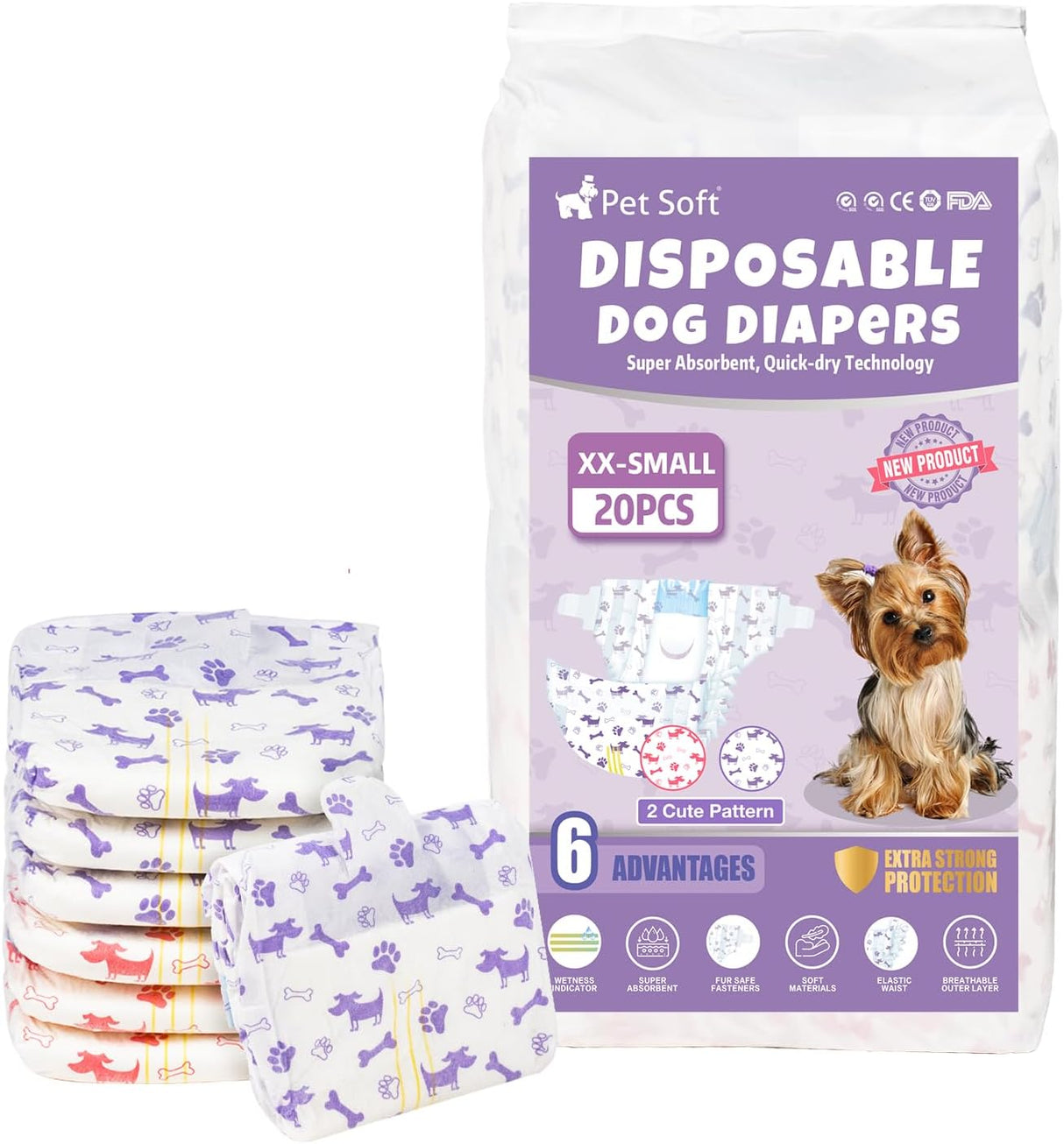 Pet Soft Pañales desechables para perras –  20 pañales