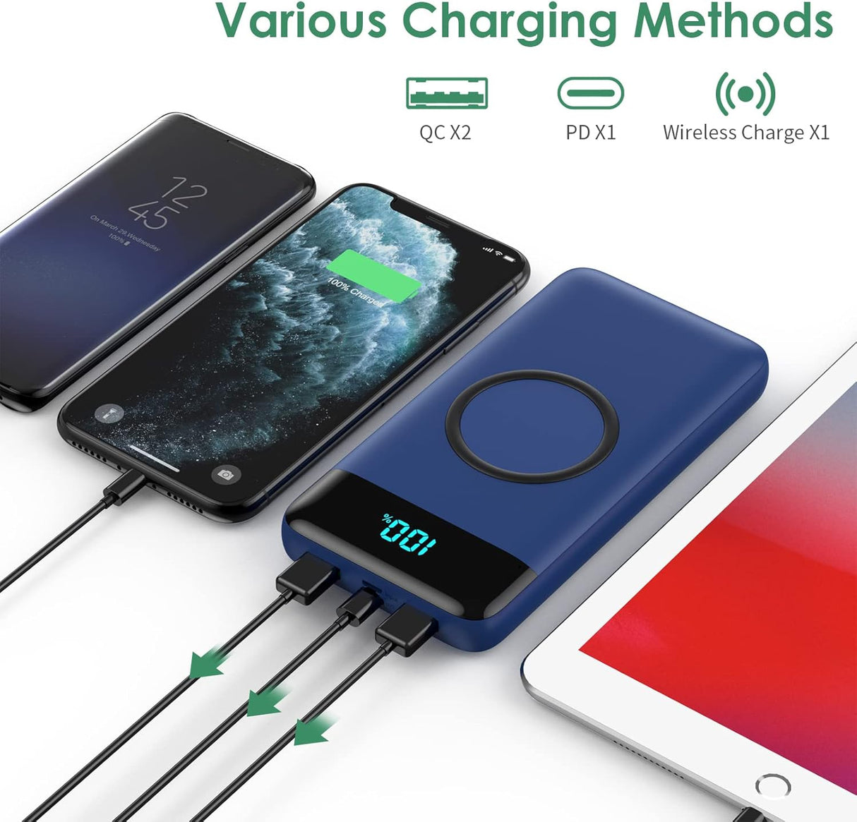 Cargador portátil inalámbrico pantalla LED inteligente azul