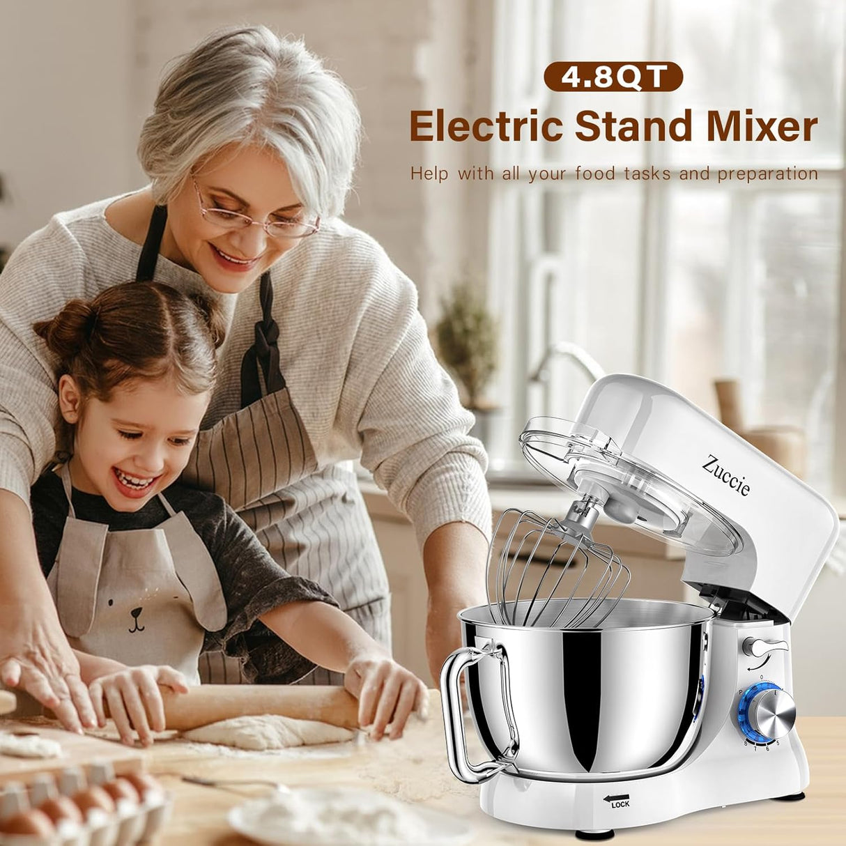 Batidora de pie, Zuccie 4.8QT, 380W, 8+P velocidades, modelo