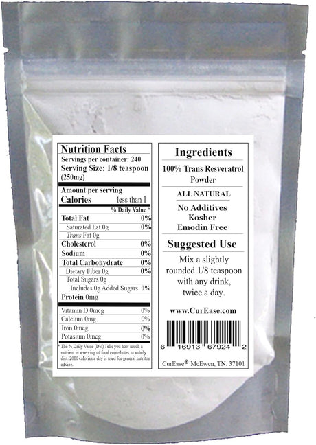 Suplemento Polvo 100% puro de resveratrol trans 250 mg