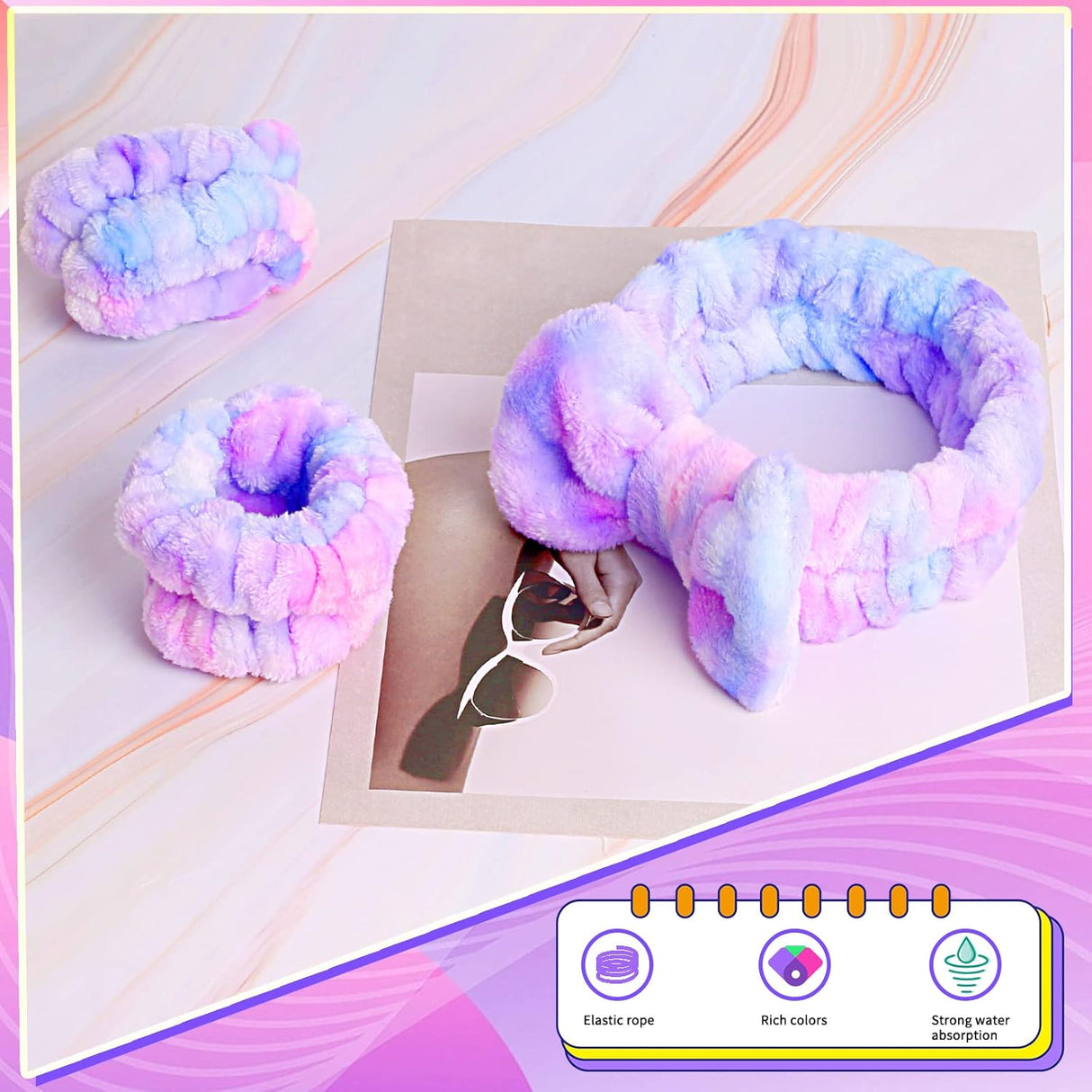Diadema de spa y muñequeras a juego para lavar la cara WSYUB