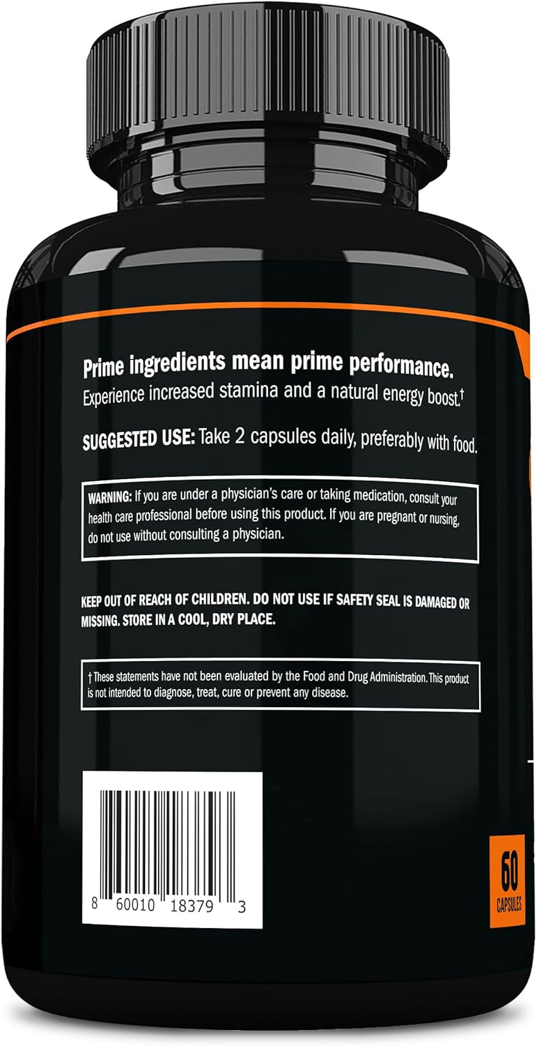 Prime Labs Cápsulas de Maca Negra Orgánica 1200mg, Energía y Vitalidad, 60u