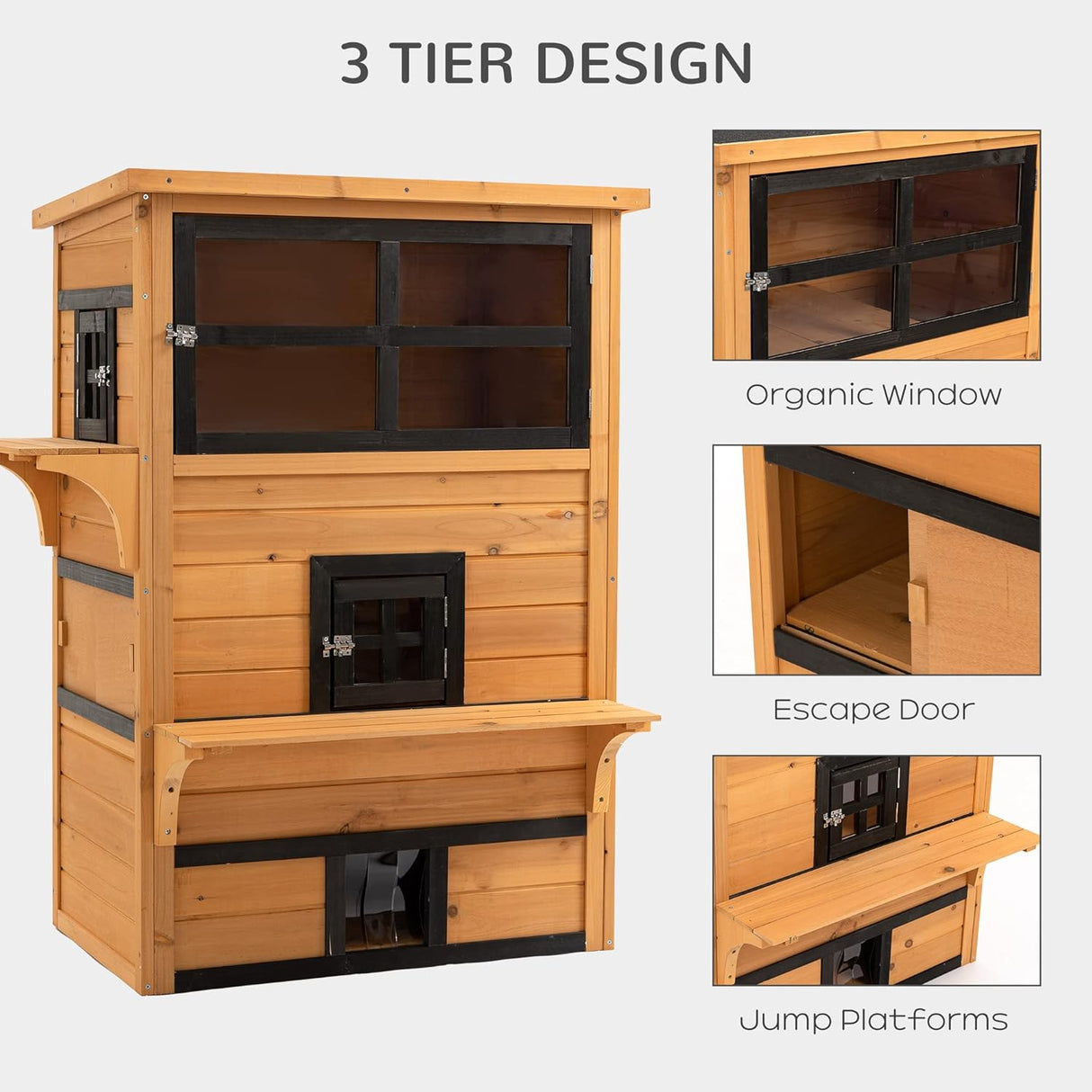Casa para Gatos 3 Niveles PawHut, Refugio Exterior, Modelo 2023