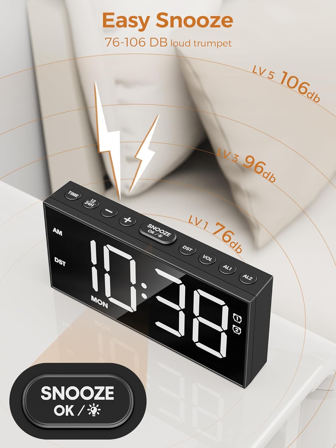 Reloj Despertador Digital con Números Grandes y 2 Alarmas