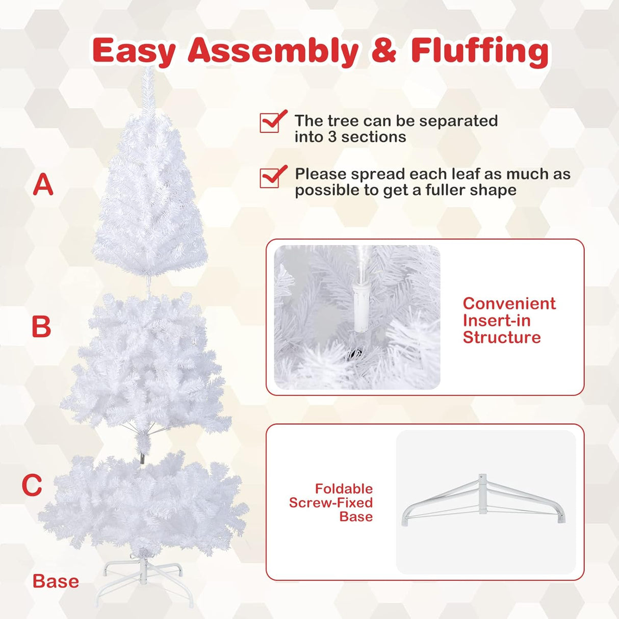 Árbol de Navidad 6Ft, COSTWAY, PVC, con soporte, modelo W-Stand