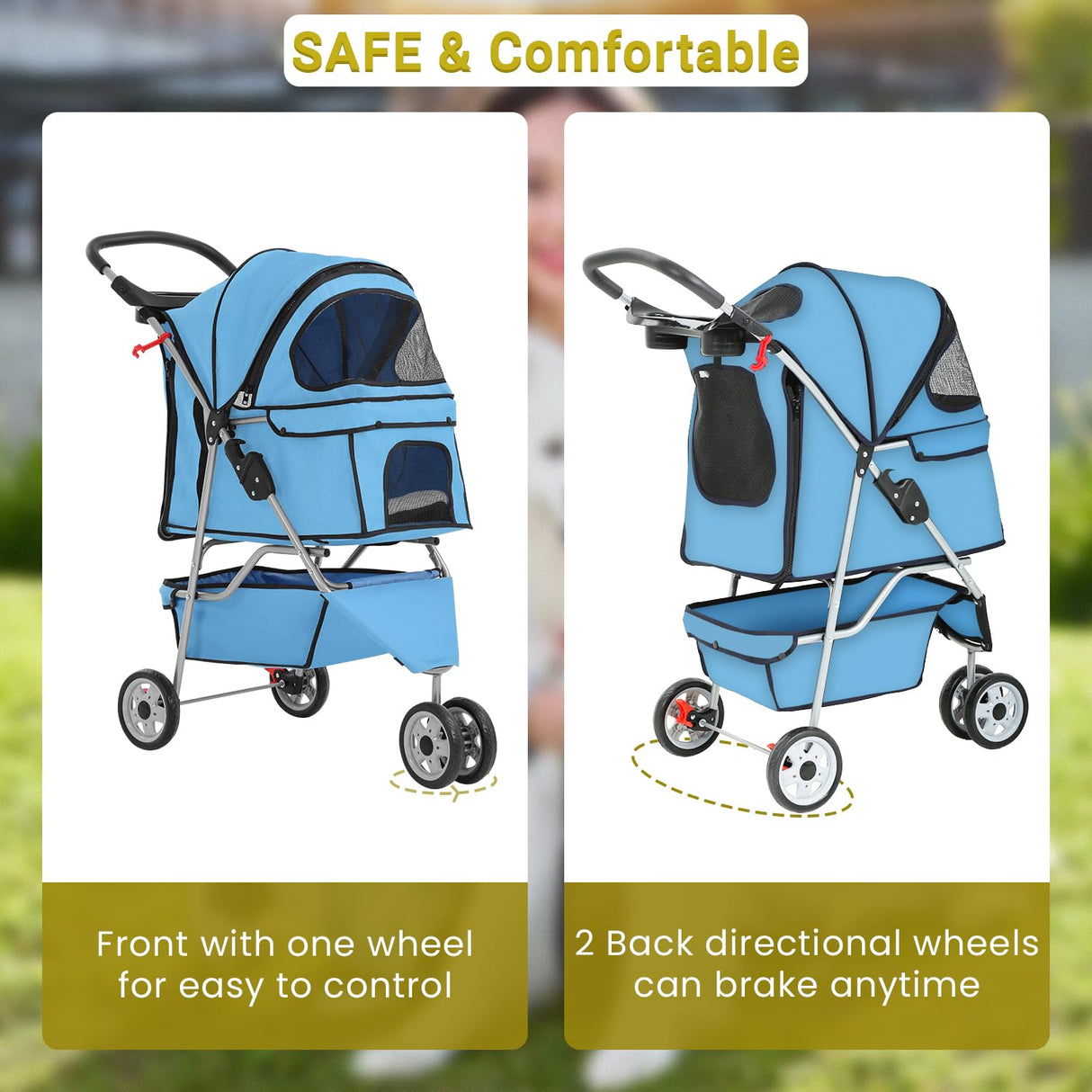Carrito Plegable para Mascotas, 3 Ruedas, Cubierta Clima, Modelo X