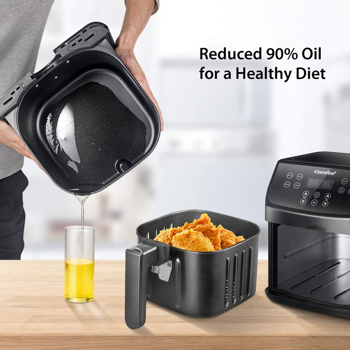 Freidora de aire COMFEE 5.8Qt 1700W, 8 funciones, digital