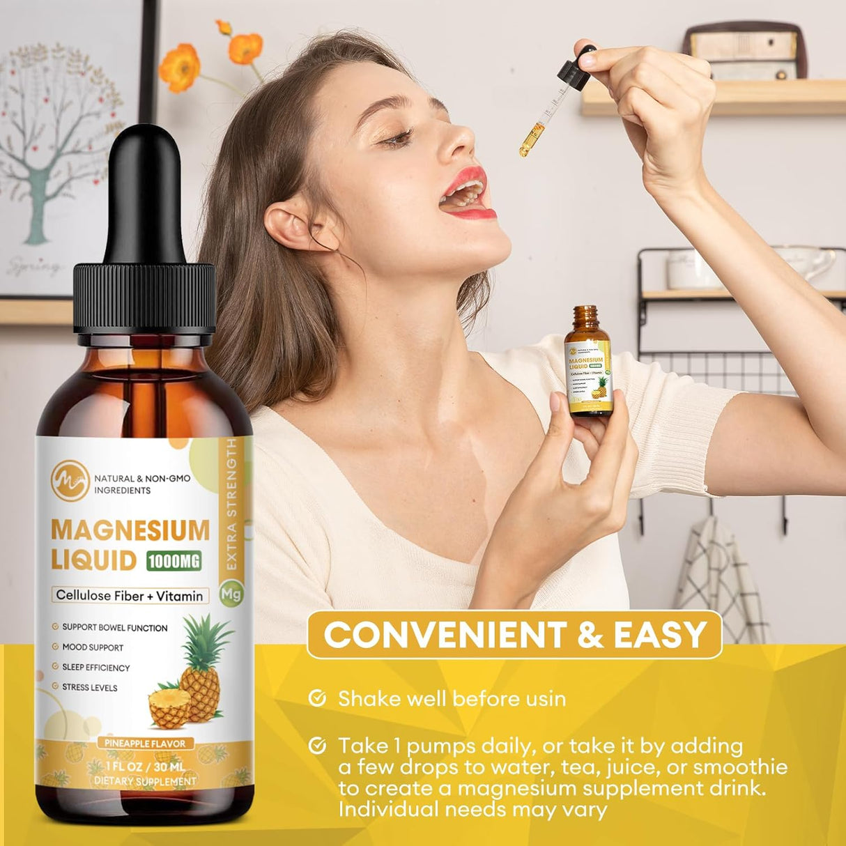 Suplemento líquido de magnesio de 1000 mg con fibra M inch