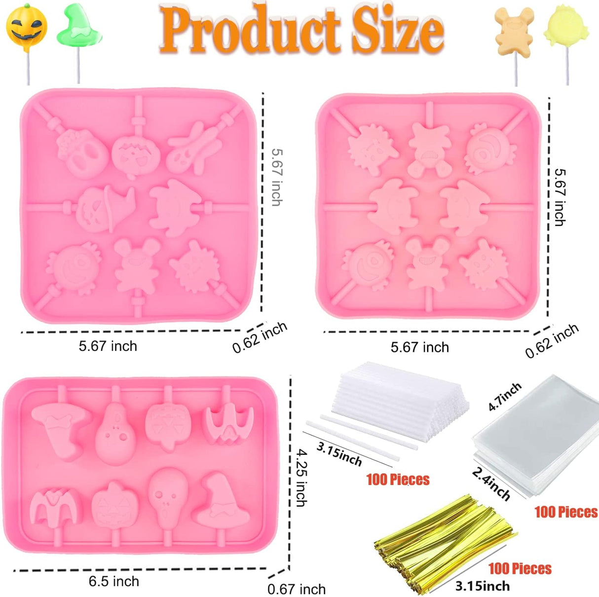 Set de Moldes de Lollipops Halloween con Palitos y Bolsas