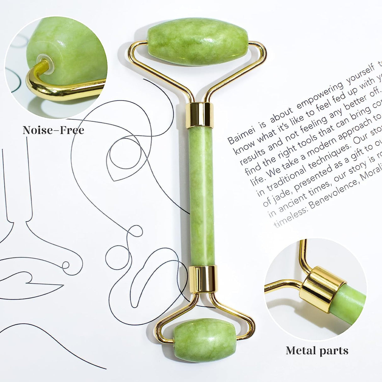 Juego de rodillo facial y Gua Sha de jade color verde