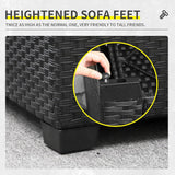 Lviden Juego de muebles de mimbre PE para exteriores, 7 piezas, juego de sofá de conversación seccional de ratán para patio, con cojines caqui y mesa superior de vidrio