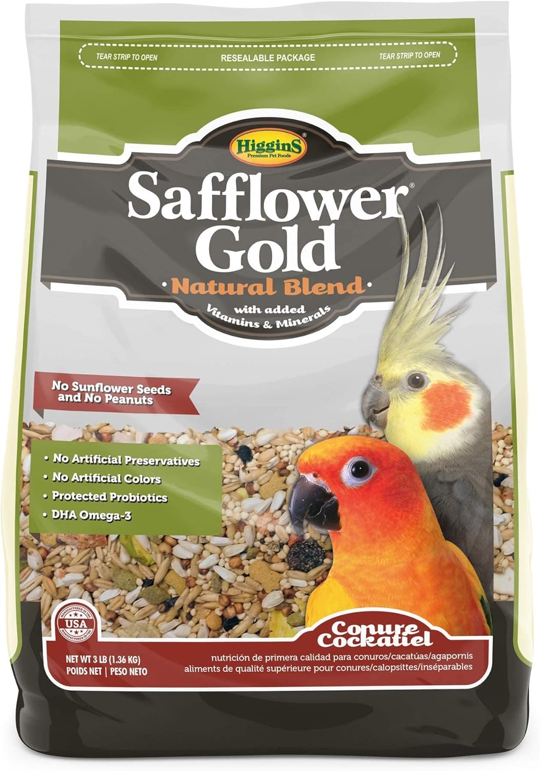 Higgins Mezcla de alimentos naturales Safflower, 3 libras