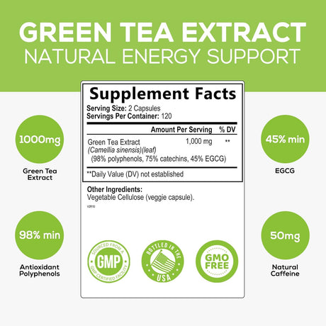 Suplemento Extracto de té verde 98% EGCG estandarizado 240u