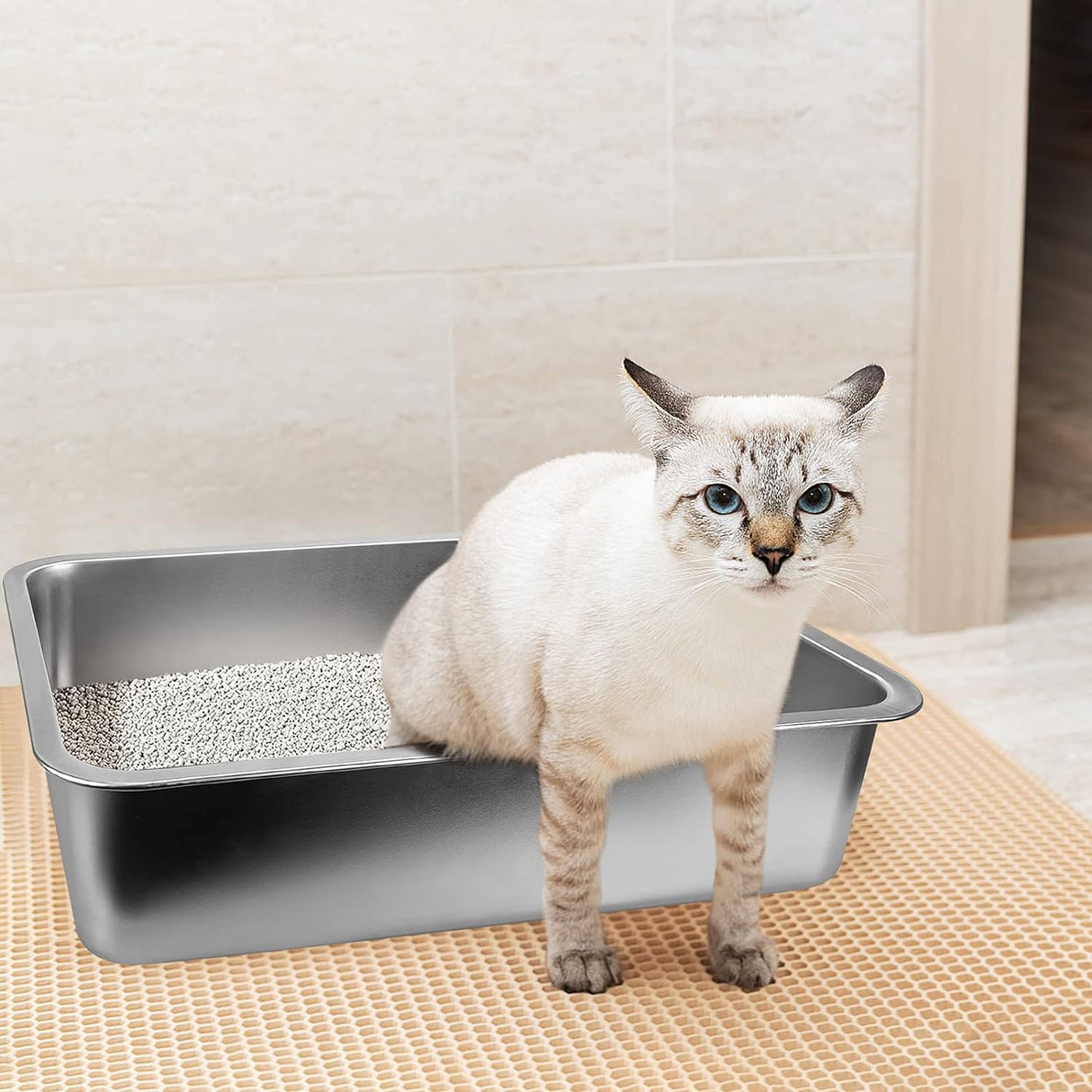 Caja de arena para gatos de acero inoxidable GCVOPTON