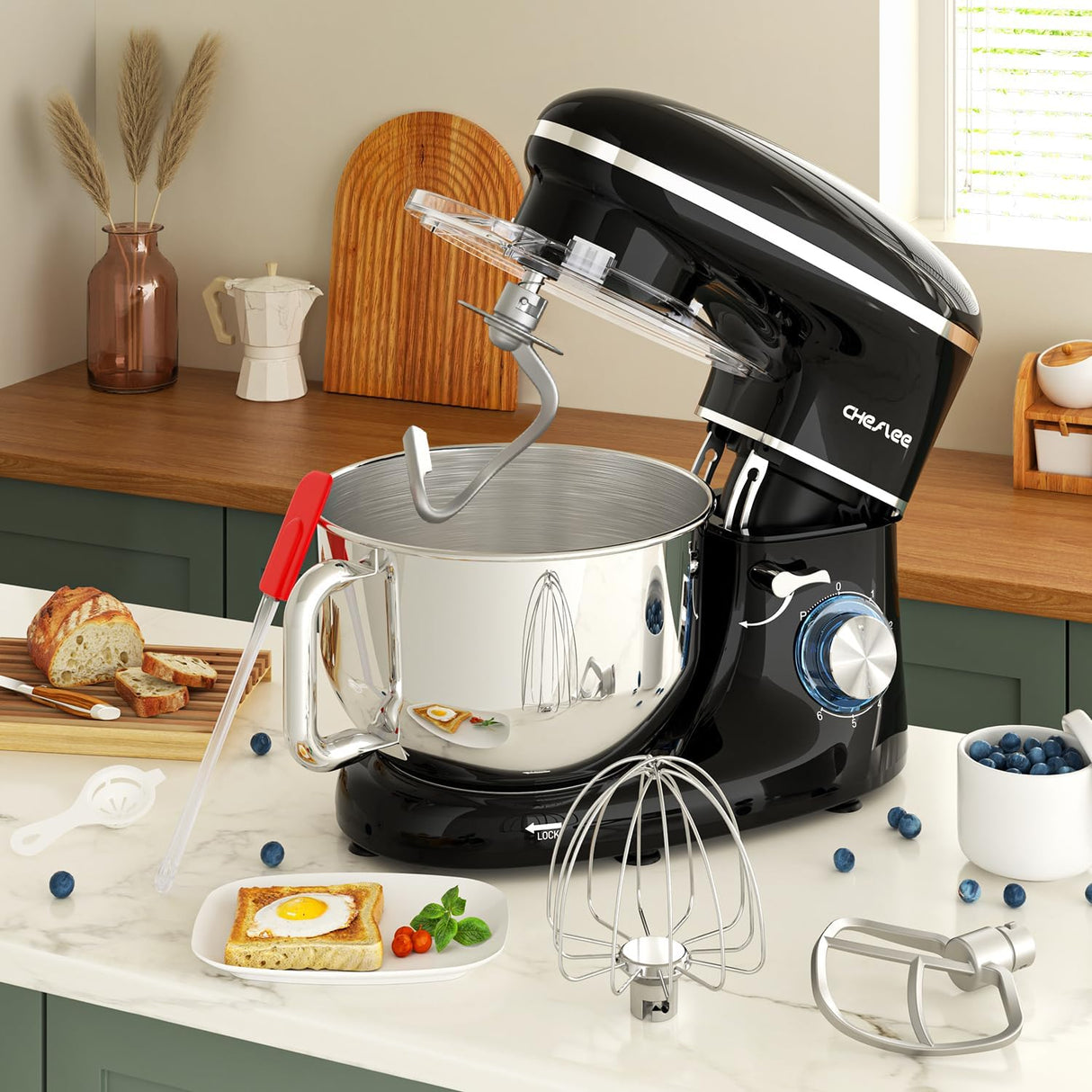 Batidora de pie CHeflee, 600W, 6.5QT, 6+P, accesorios incluidos