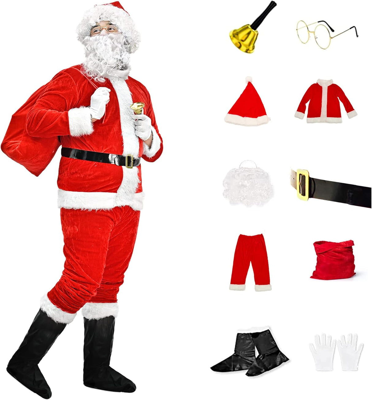 Traje de Papá Noel de terciopelo para adultos Talla L 10 pza
