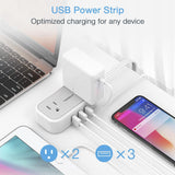 TESSAN - Cable de extensión de enchufe plano con 3 puertos USB, regleta de alimentación ultrafina con 2 salidas de CA esenciales para cruceros, corrector de salida pequeño de 5 pies de bajo perfil