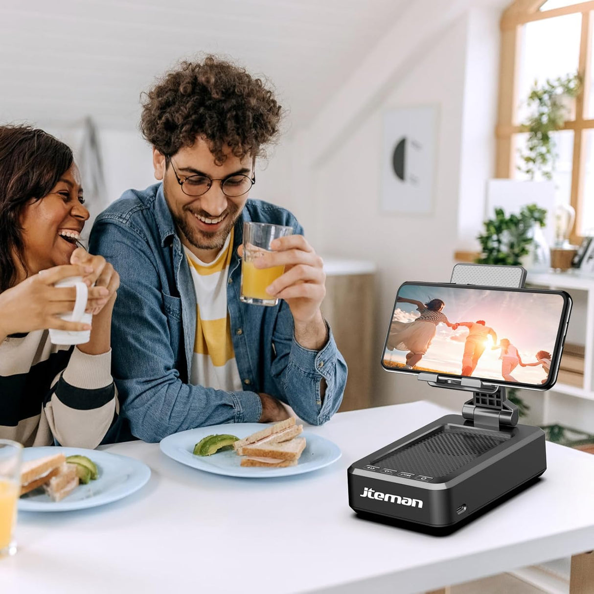 Soporte para teléfono celular con altavoz y base